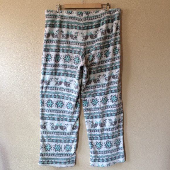 Pajama Pants XL Snowflake Fox Green Fleece Top Pullover Minky Cozy Lot - Picture 6 of 8